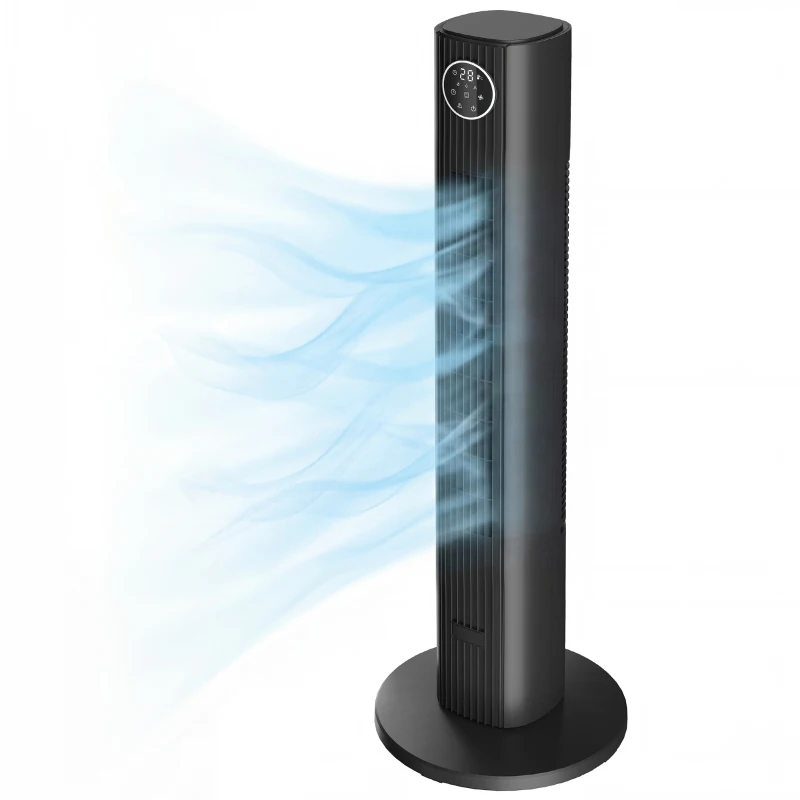 HOMCOM Ventilator coloană silențios 28 dB, viteză 8 m/s, ventilator tip turn dormitor, 12 viteze, 4 moduri, timer 12H, negru