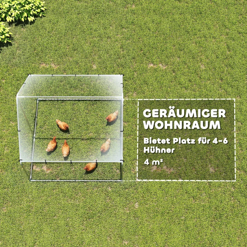 PawHut Freilaufgehege Verzinkter Stahl Hühnerstall mit wetterfester UV-Dachabdeckung abschließbarer Tür 2x2x2 m Silber