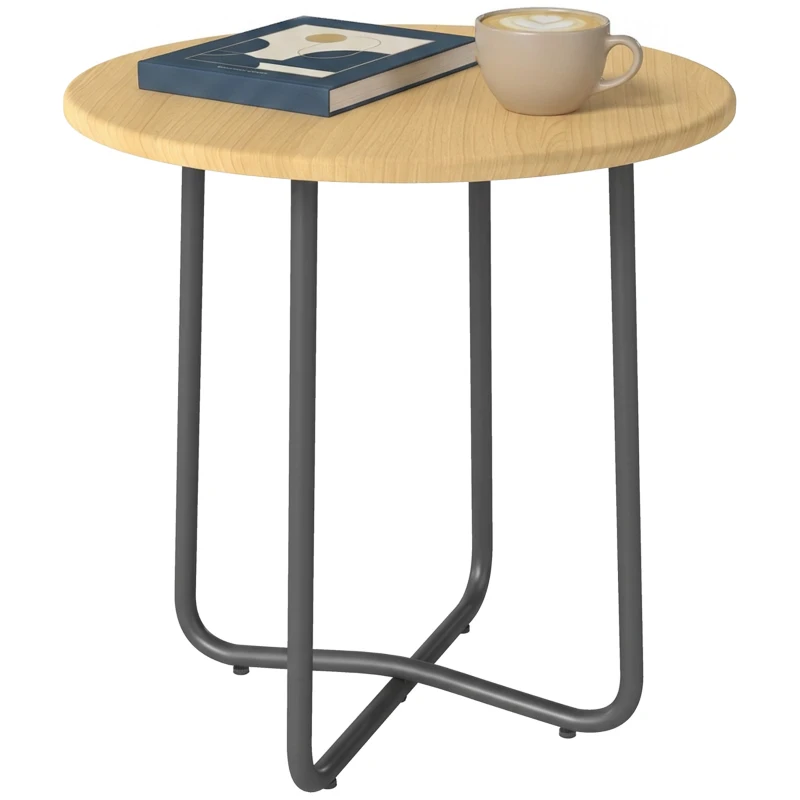 Outsunny Mesa de Jardim Ø48 cm, Mesa de Varanda em Metal Resistente às Intempéries, Mesa Redonda para Jardim Terraço Varanda Madeira Natural