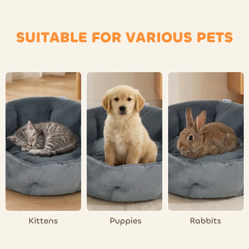 PawHut Cat Bed, Reversible Dog Pet Bed for Indoor Cats and Small Dogs, Round Bed with Supportive Bolster, Dark Grey