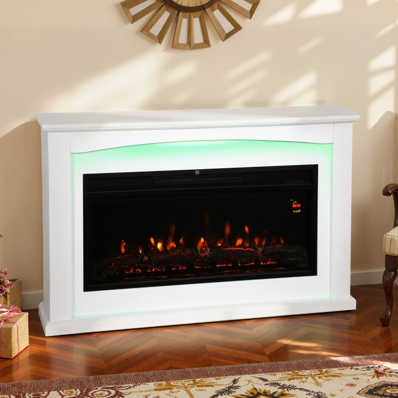 HOMCOM Chimenea eléctrica 1000W/2000W, chimenea decorativa falsa, efecto llama con 5 niveles de luminosidad ajustables, 121x25x77cm, blanco