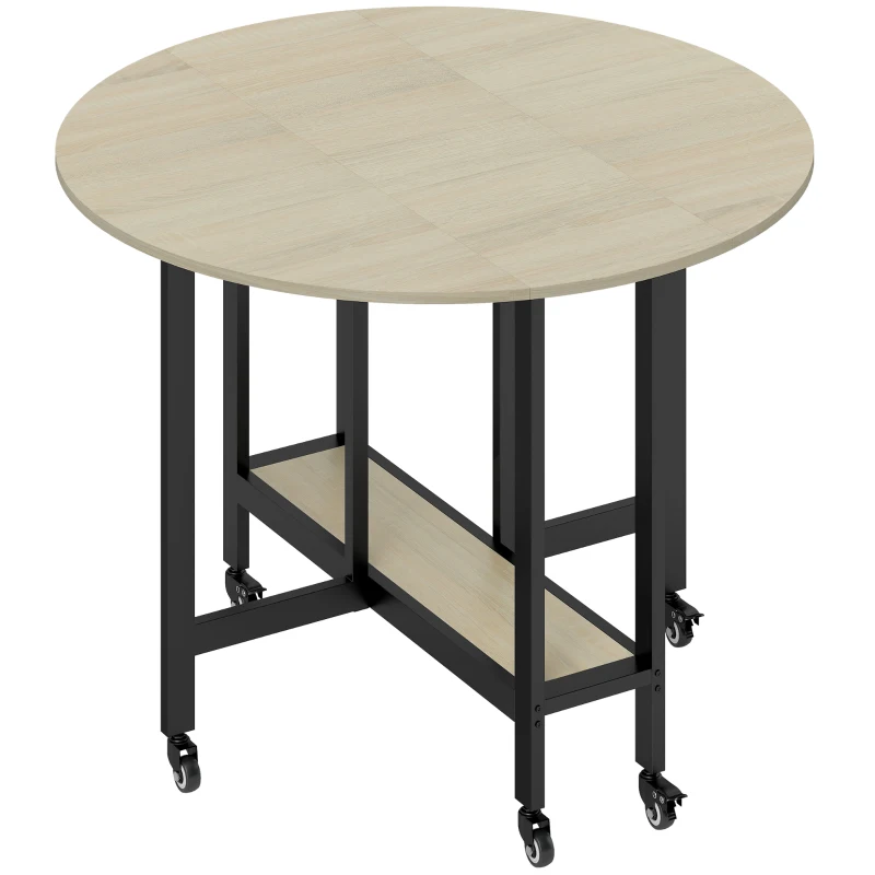 HOMCOM Table pliante, table avec fonction pliante et étagère ouverte, table de cuisine roulante pour salle à manger, petits espaces, Bois naturel