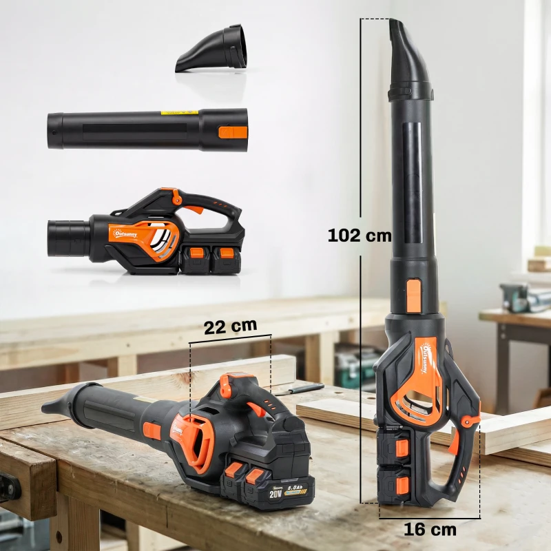 Outsunny Aspirator frunze 20V fără fir Suflantă de frunze cu 2x4.0Ah baterii & încărcător Turbo-Boost viteză suflare 162,7 km/h