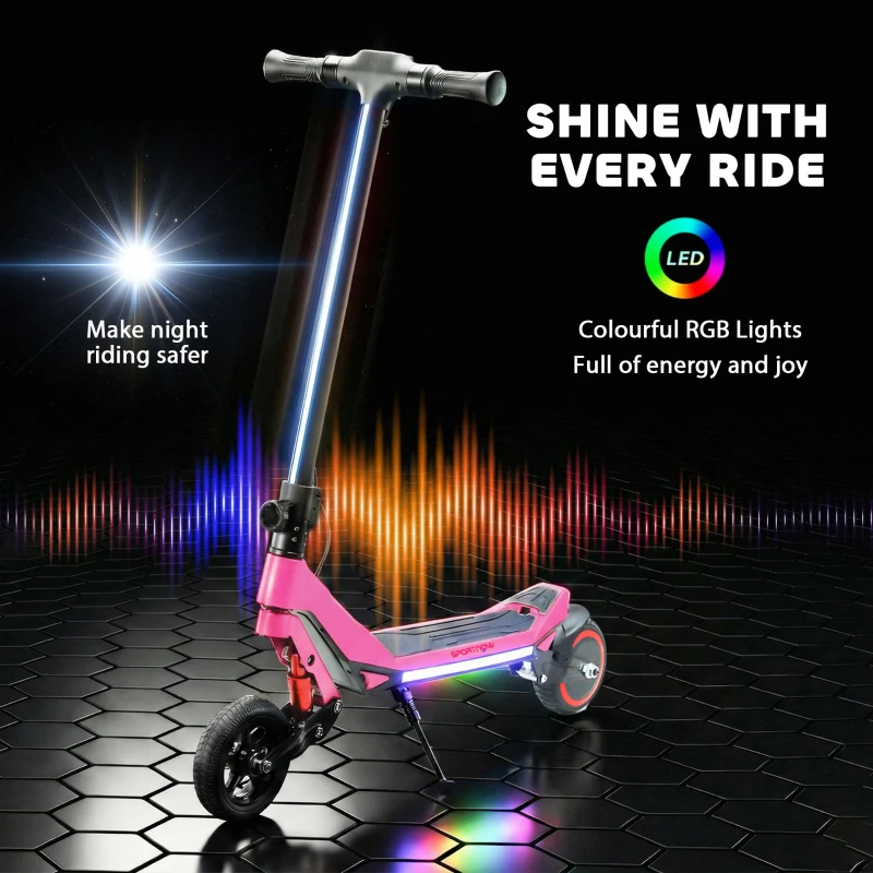 SPORTNOW Electric Scooter for Kids, Foldable E Scooter for Age Age 6+ with LED Display, RGB lights, Up to 16km/h, Pink