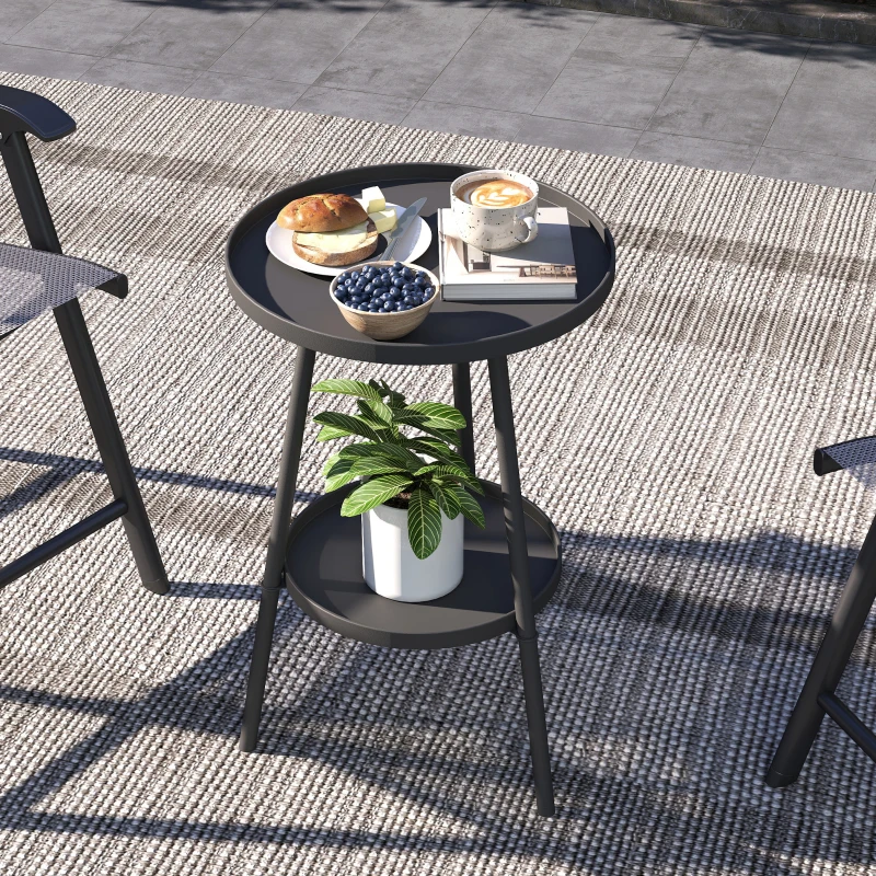Outsunny Petite table d'appoint ronde à 2 niveaux table de jardin pour terrasse salon balcon en métal Ø 32 x 51 cm noir