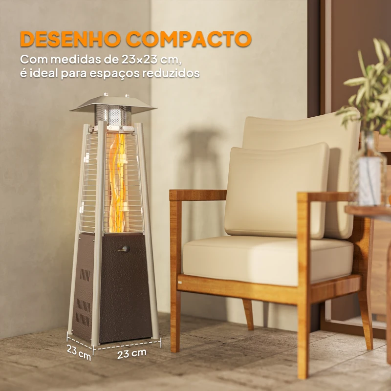 Outsunny Aquecedor a Gás Butano 3 KW Aquecedor de Exterior com Temperatura Ajustável Ignição por Pressão 23x23x89 cm Prata e Bronze