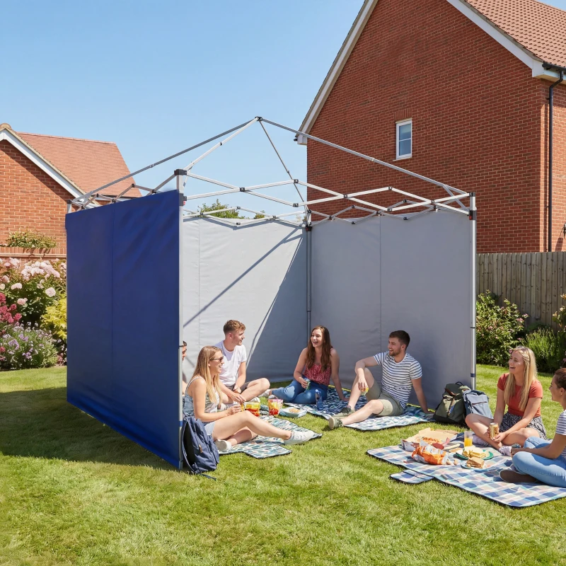 Outsunny 3 Pereți Laterali pentru Pavilioane 300x300 cm, 300x200 cm, Pereți Laterali de Rezervă din Țesătură Oxford cu Fermoar, Albastru