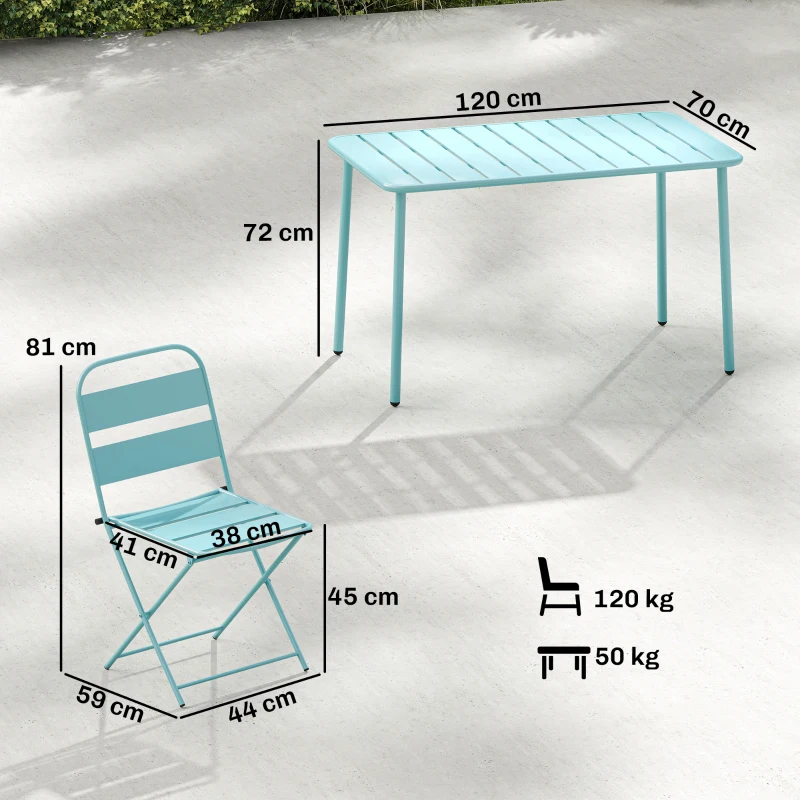 Outsunny Set de masă pentru exterior 5 piese, set de grădină pentru 4 persoane cu blat cu șipci și scaune pliante, Verde deschis