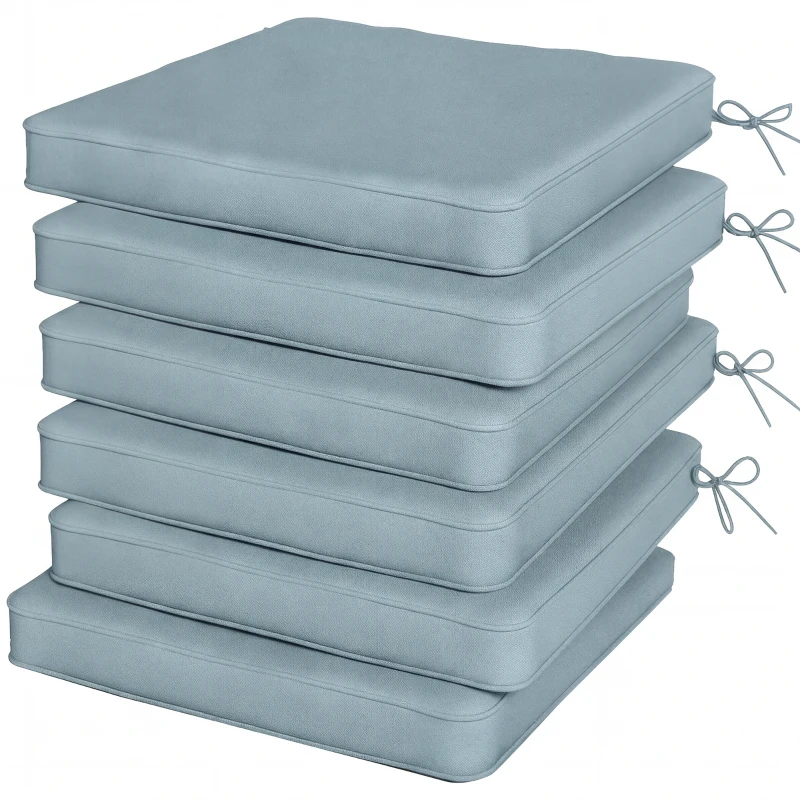 Outsunny Set of 6 Chair Cushion Seat Pads Dining Chair w/ Straps, Indoor Outdoor Removable Tie On Garden Patio, Light Grey