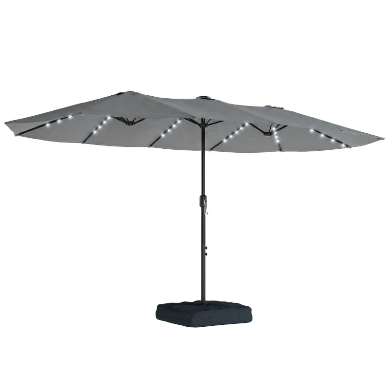 Outsunny Patio Umbrella Double-Sided Outdoor Umbrella with Solar Lights Base, Grey
