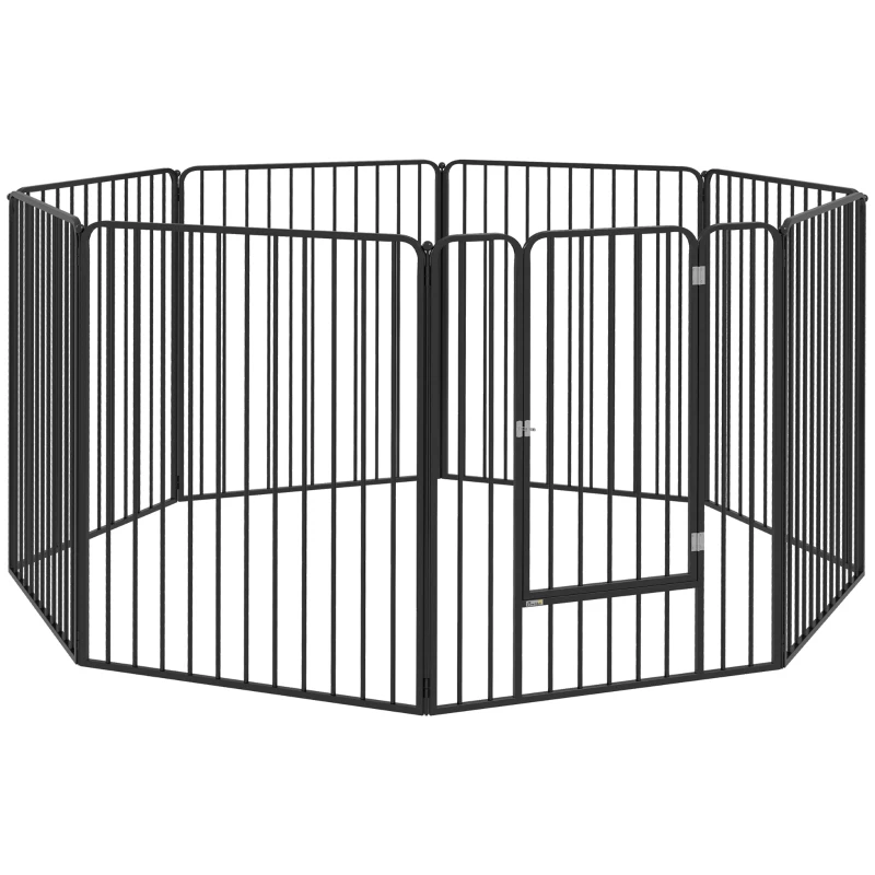 PawHut Enclos pour chiens à 8 panneaux modulables intérieur et extérieur avec 9 piquets, en acier, 164x164x100 cm, Noir