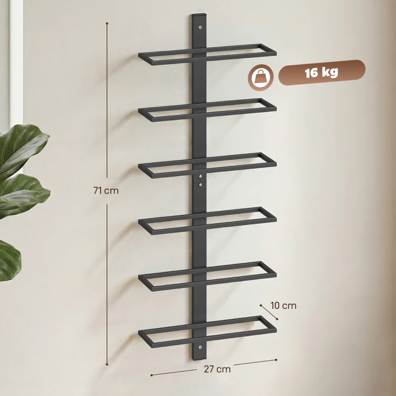 HOMCOM Soporte mural de acero para 6 botellas, para cocina, bar, comedor, bodega, negro