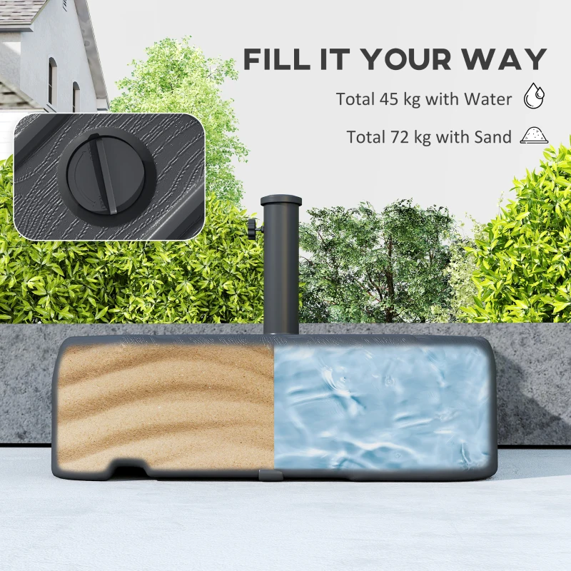 Outsunny Garden Parasol Base with Wheels, Telescopic Handle, 72 kg /45 kg Fillable Sun Umbrella Base Parasol Stand, Black