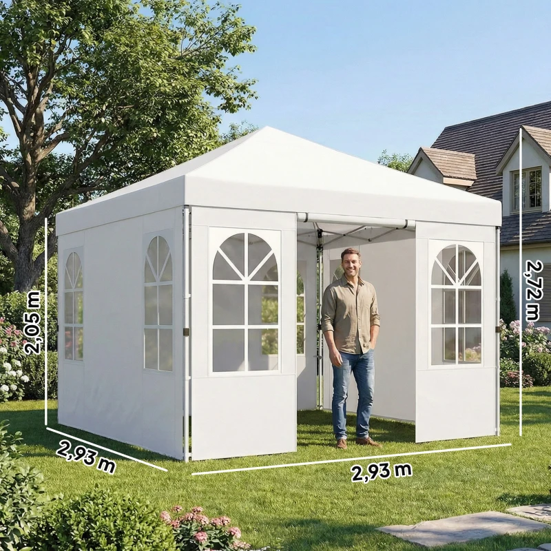 Outsunny Tonnelle pliante 3x3 m Pop-up avec UPF50+ 4 parois amovibles Hauteur réglable et sac de transport Blanc