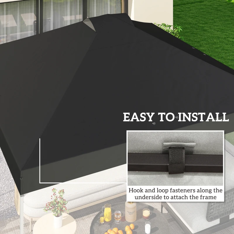Outsunny gazebo roof replacement UV50+ Waterproof Pop Up Canopy Cover with 8 Drainage Holes 3 x 3 m Black