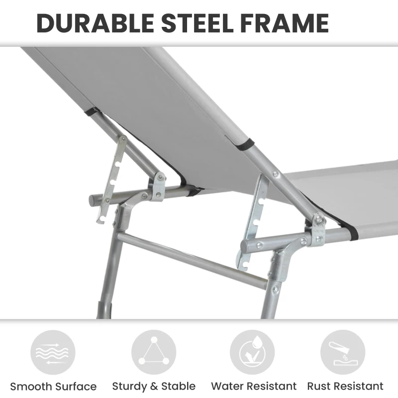Outsunny Reclining Sun Lounger Chair Folding Camping Bed with 4-Position Adjustable Backrest, Grey