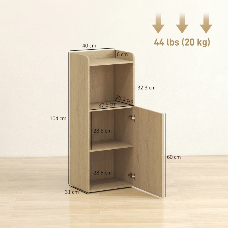 HOMCOM Mobile bagno per nicchia con anta e ripiano aperto regolabile, 40x31x104 cm, Rovere giallo