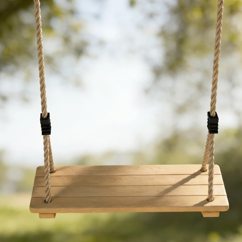 AIYAPLAY Wooden Swing Seat, Kids Swing Set with Adjustable Rope and Tree Straps, Outdoor Playground Playset for Kids