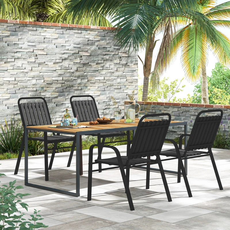 Outsunny Set 4 Sedie da Giardino Impilabili con Schienale Alto e Braccioli, in PP e Acciaio, 56x66x91 cm, Nero