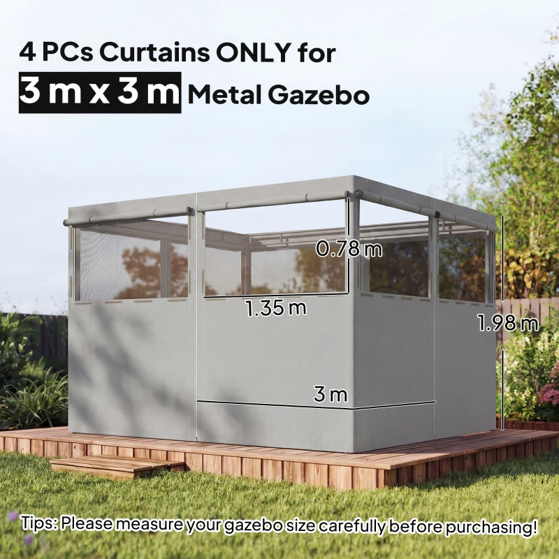 Outsunny 4 panouri laterale pentru pavilion 3x3 m panouri pentru cort cu 8 ferestre protecție UV 30+ impermeabil gri deschis