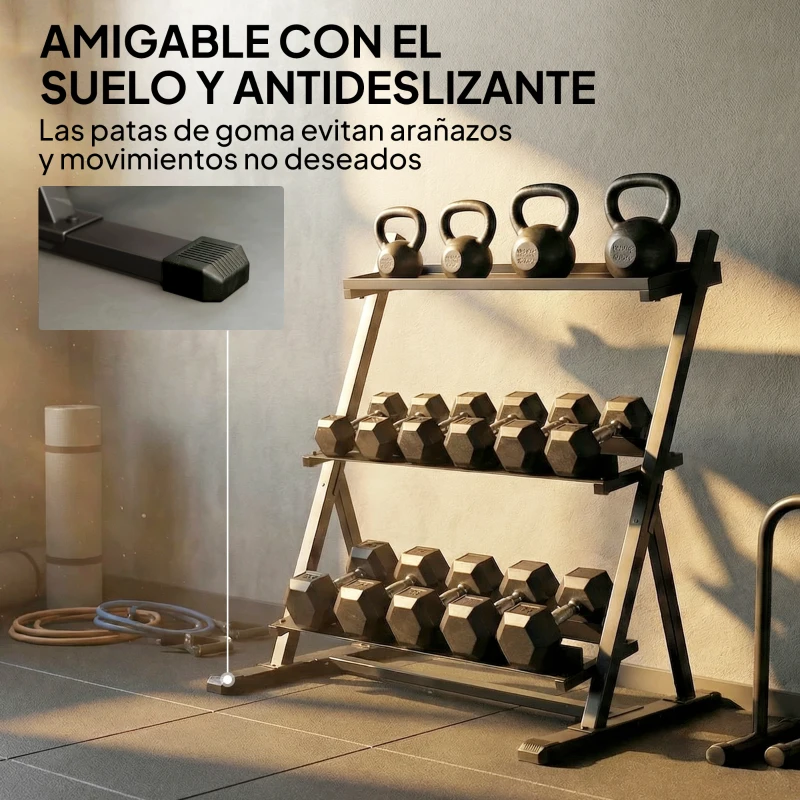 SPORTNOW Soporte para Mancuernas de 3 Niveles Estante de Pesas de Acero con Barras Ajustables para Gimnasio Casa Carga 200 kg
