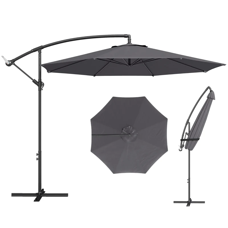 Outsunny 3 m Overhanging Cantilever Parasol, with Cross Base - Grey