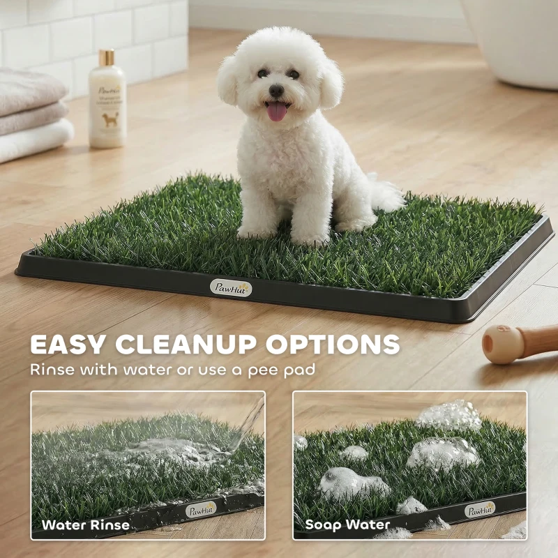 PawHut Honden Toilet 63 x 50,5 cm met 2 Wasbare Kunstgrasmatten voor Thuis of Balkon Zwart+Groen
