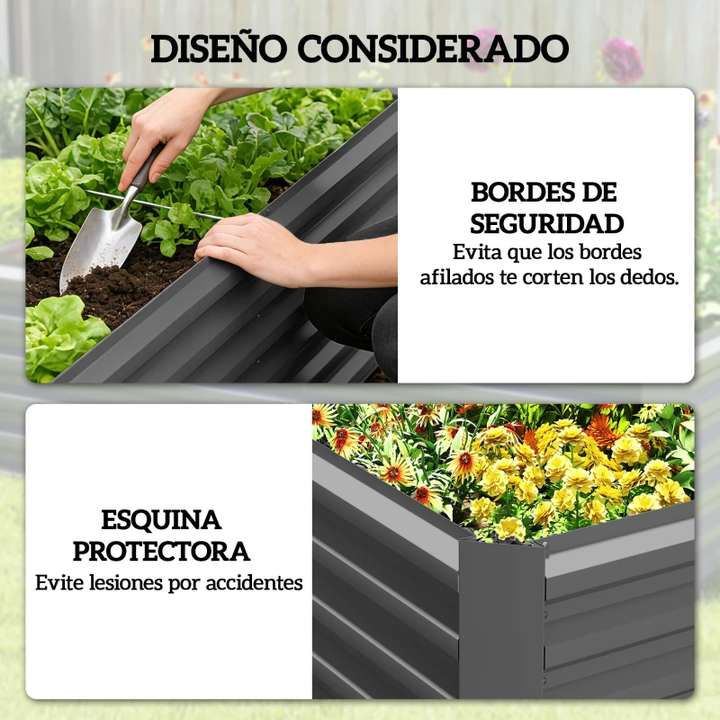 Outsunny Jardinera Exterior Grande Rectangular de Acero Galvanizado para Terraza con Base Abierta 180x90x57,5 cm Gris