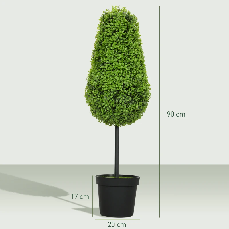 HOMCOM Set de 2 boj artificial 90 cm, planta en forma de lágrima, planta de plástico en maceta, decoración moderna