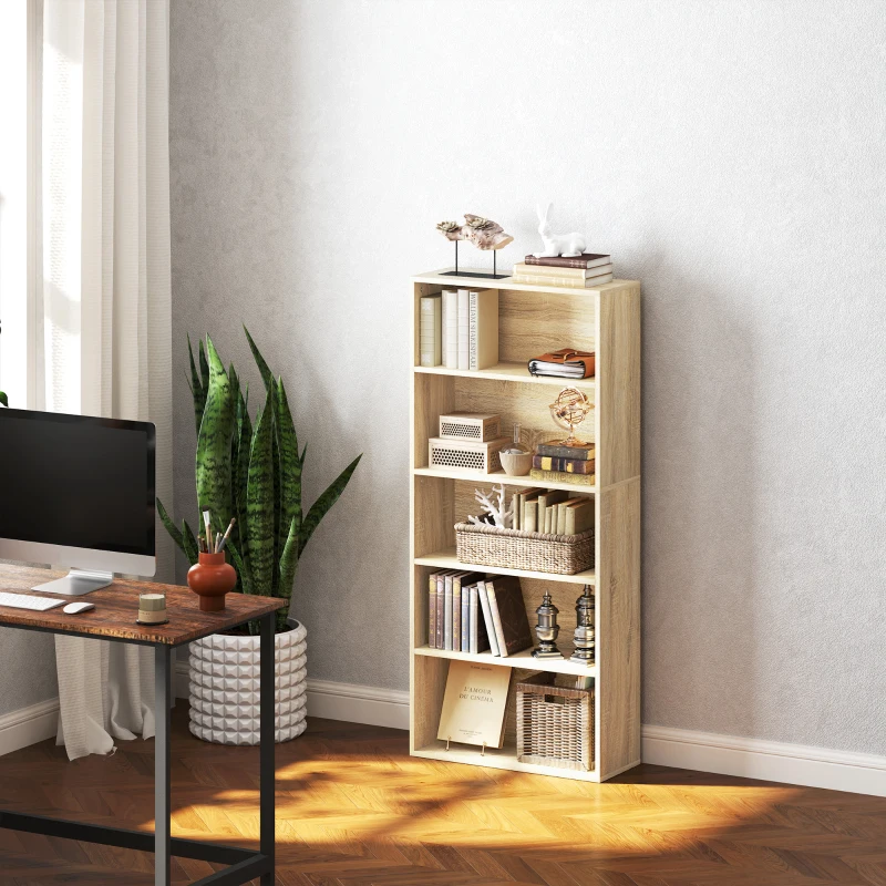 HOMCOM Bibliothèque étagère de rangement 5 niveaux avec étagères réglables pour salon, chambre, bureau, 60x24x133,5cm, naturel