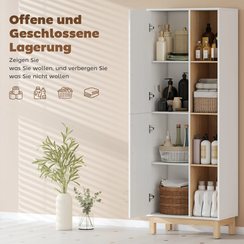 HOMCOM 176 cm großes Bücherregal, 4 offene Regale, 2 Schränke, freistehender Bücherschrank, MDF, Weiß
