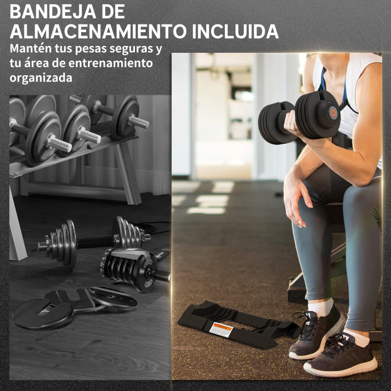 SPORTNOW Mancuerna Ajustable 4 en 1 10 kg Ajuste Rápido de Peso con Base de Almacenaje Mango Antideslizante para Gimnasio en Casa