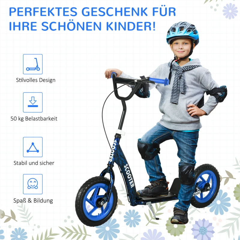 AIYAPLAY Kinderroller, höhenverstellbarer Tretroller für Kinder, mit Bremse, Ständer, 2 Räder, Stahl, Blau