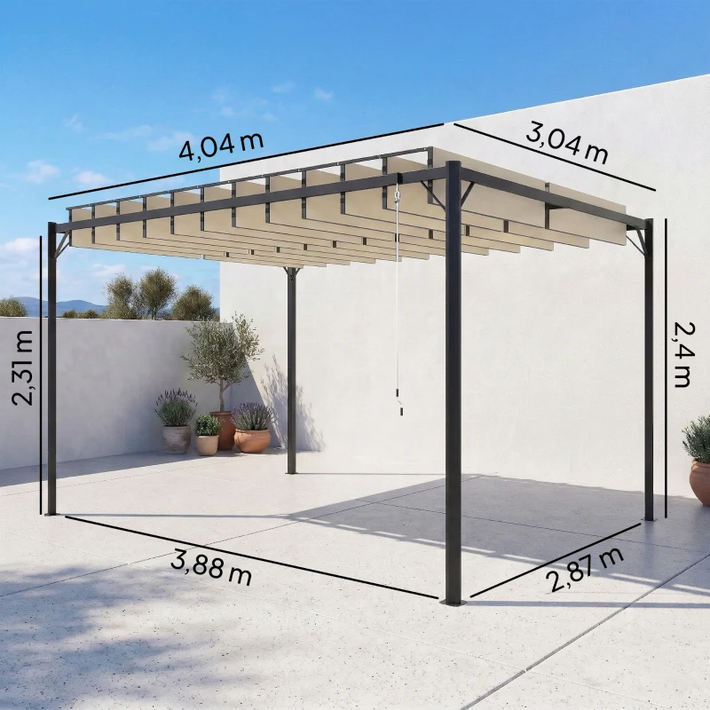 Outsunny Pérgola de Jardim 3x4 m com Proteção UPF 50+ Gazebo com Teto Ajustável, Estrutura de Metal para Exterior, Branco Creme