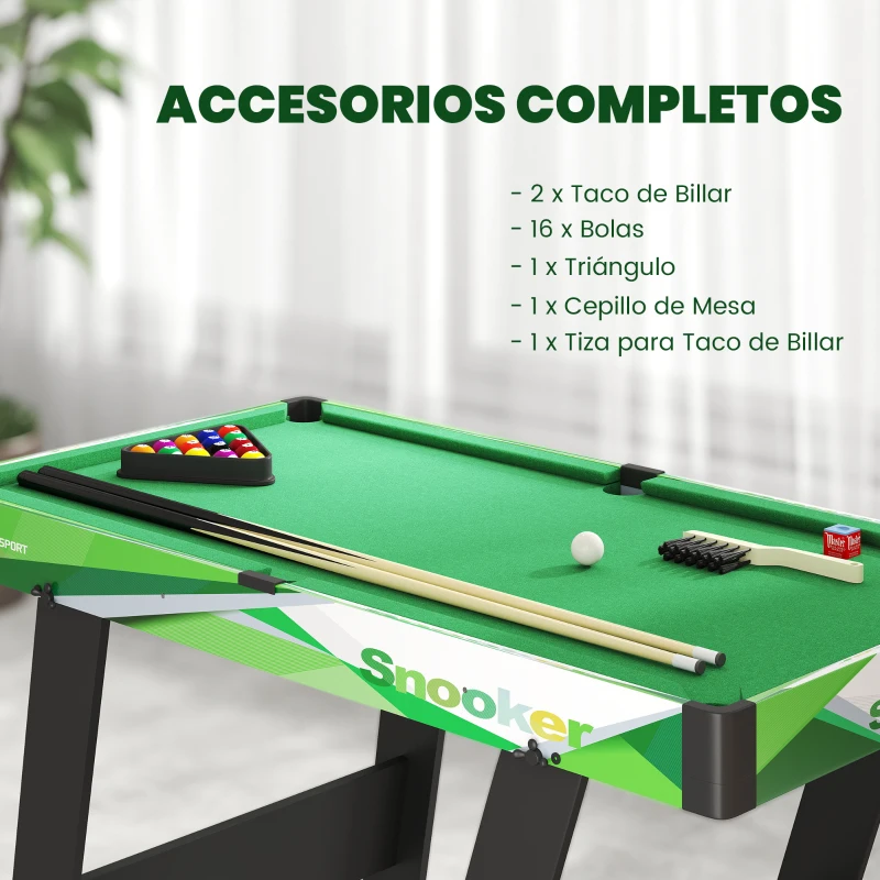SPORTNOW Mesa de Billar Plegable 104 cm con 16 Bolas 2 Tacos Tiza Triángulo y Cepillo para Niños y Adultos Verde
