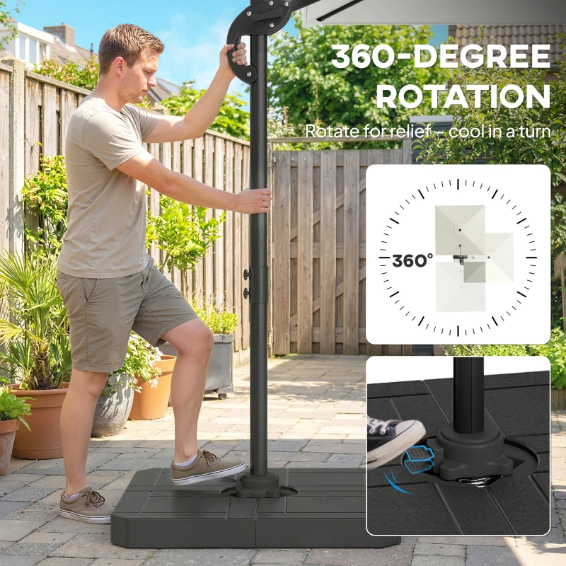 Outsunny 2.4 x 2.4m Cantilever Parasol with Umbrella Weights, UPF50+ Offset Outdoor Umbrella w/ Easy Tilt Adjustment, Cream White