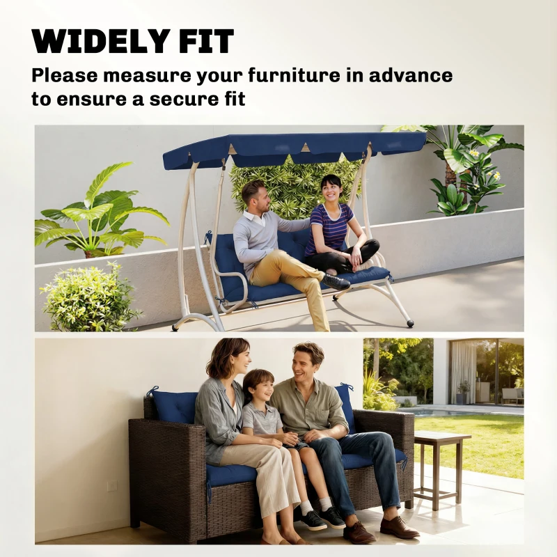 Outsunny 3 Seater Bench Cushion, Garden Chair Cushion with Back and Ties for Indoor and Outdoor Use, 98 x 150 cm, Dark Blue