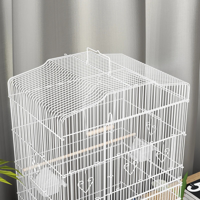 PawHut Cage pour Oiseaux Volière Métallique avec 4 Mangeoires, 3 Perchoirs, Balançoire et Tiroir Amovible, Poignée, 46,5x35,5x92 cm, Vert