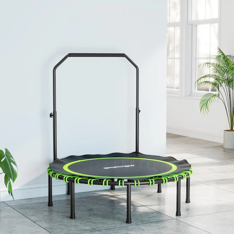 SPORTNOW Trampolín fitness con asidero ajustable, trampolín deportivo para interior y exterior, Stahl, Kunststoff, Grün