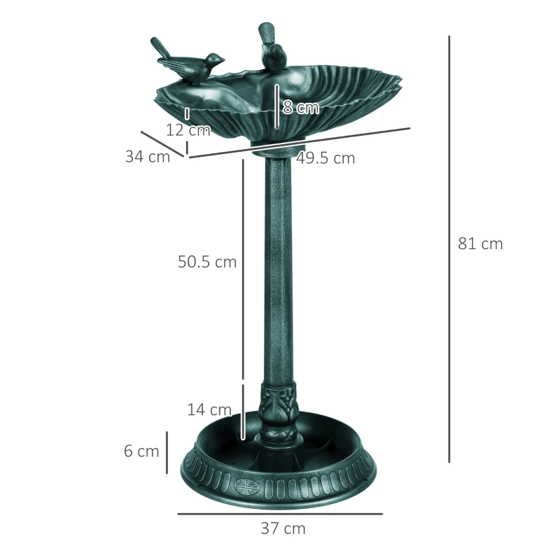 Outsunny Bagno per uccelli con base fioriera e vasca su piedistallo, 81 cm, Bronzo verde