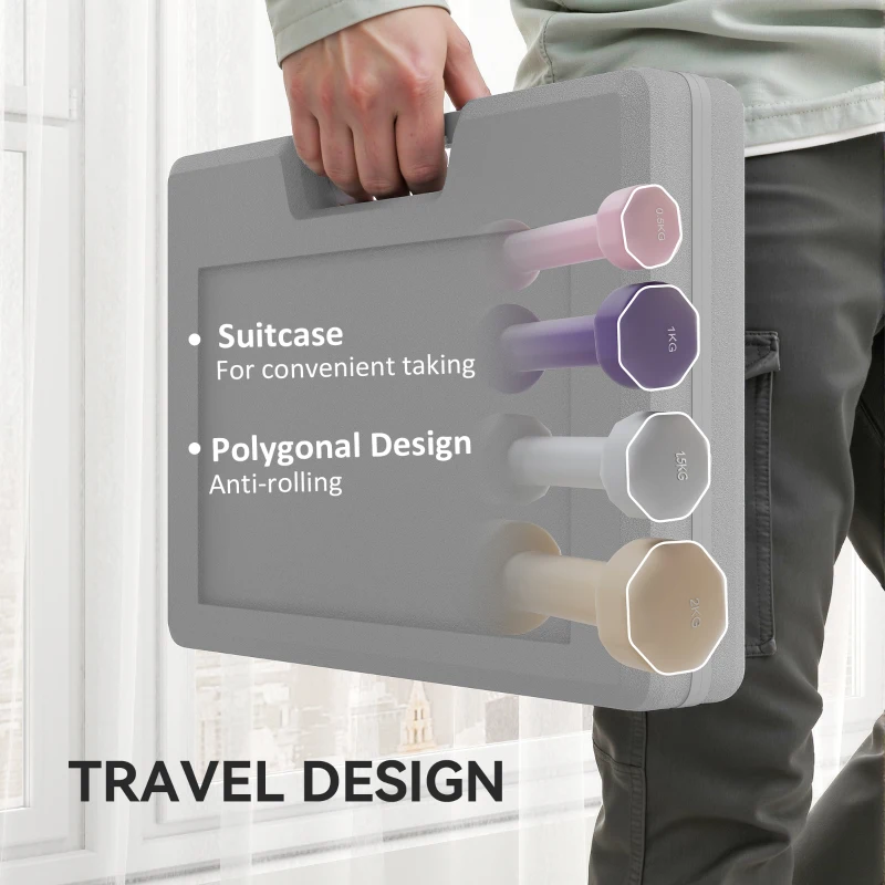 HOMCOM 10KG Dumbbells Set with Carry Case, Hand Weights for Women and Men Home Gym Weight Lifting Training, Pink, Purple, Grey, Brown