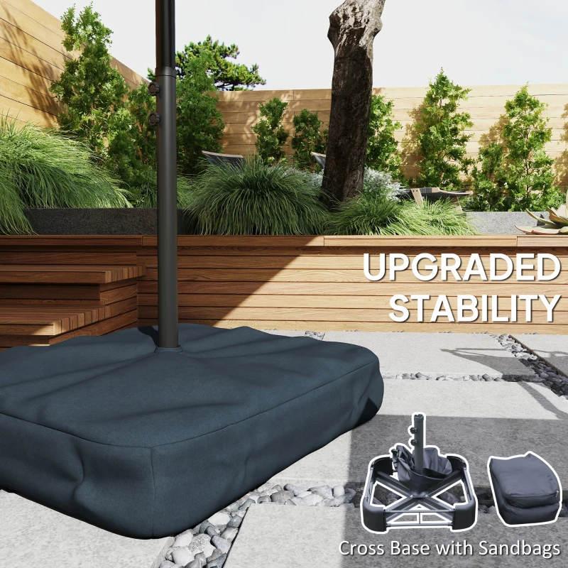 Outsunny Patio Umbrella Double-Sided Outdoor Umbrella with Solar Lights Base, Grey