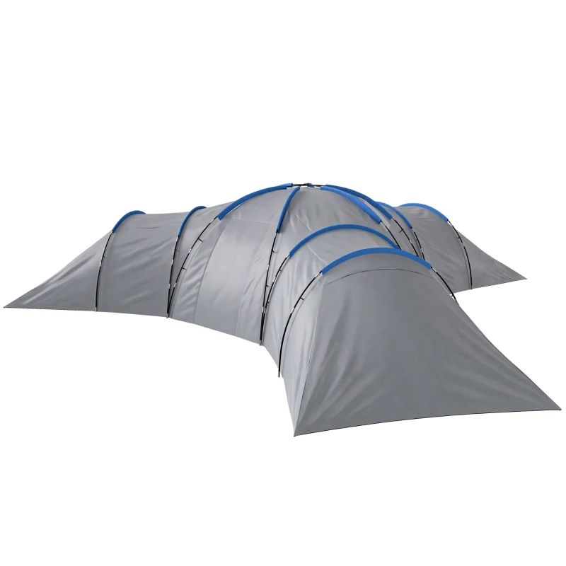 Outsunny 6-9 Man Large Tunnel Tent with 3 Bedrooms, Living Area and Porch, Stand-up Camping Tent, Portable with Bag, Light Grey