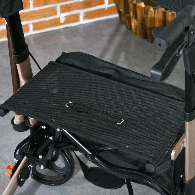 HOMCOM Rollator Walker with Seat, Compact Quick Folding Mobility Walker with 8" Wheels, Carry Bag, Adjustable Height, Cane Holder and Lightweight Aluminium Frame for Seniors and Disabled, Gold Tone