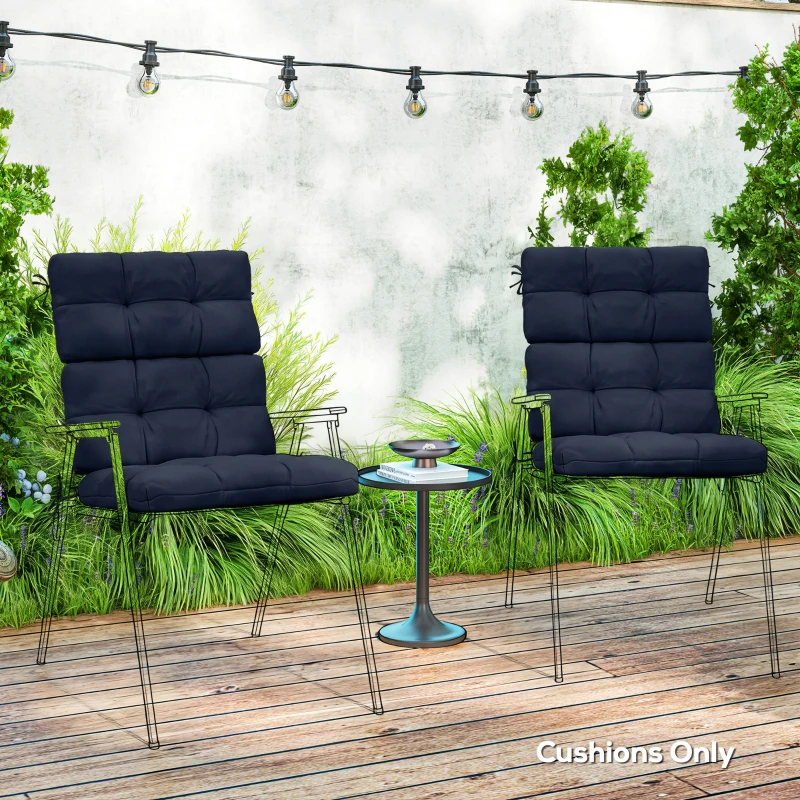 Outsunny 2-Piece Seat Cushion Replacement with Backrest, Garden Patio Chair Cushions Set with Ties, Dark Blue