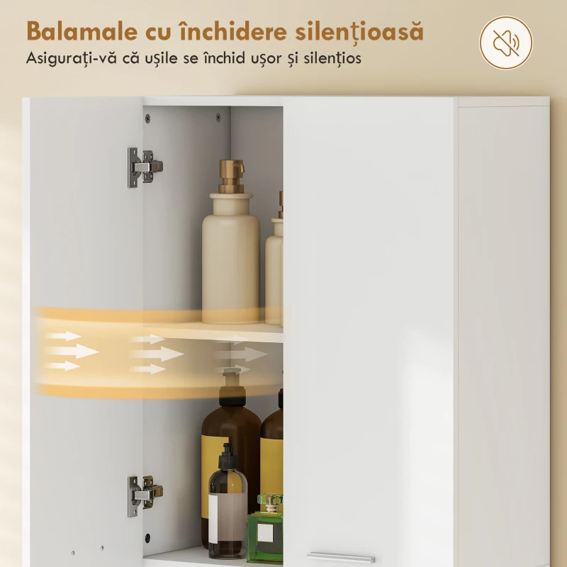 HOMCOM Dulap pentru Baie cu 2 Uși, Coș pentru Rufe Rabatabil și Raft Deschis, 60x30x174 cm, din Lemn, Alb