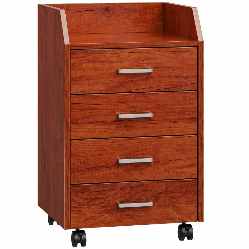 Vinsetto Meuble à tiroirs de bureau sur roulettes Meuble de bureau 4 tiroirs Classeur mobile pour étude 40x36x65 cm Marron