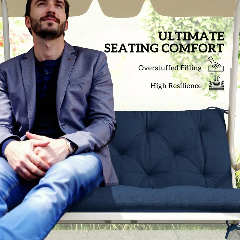 Outsunny 2 Seater Bench Pad, Garden Chair Cushion with Back and Ties for Indoor and Outdoor Use, 98 x 100 cm, Dark Blue