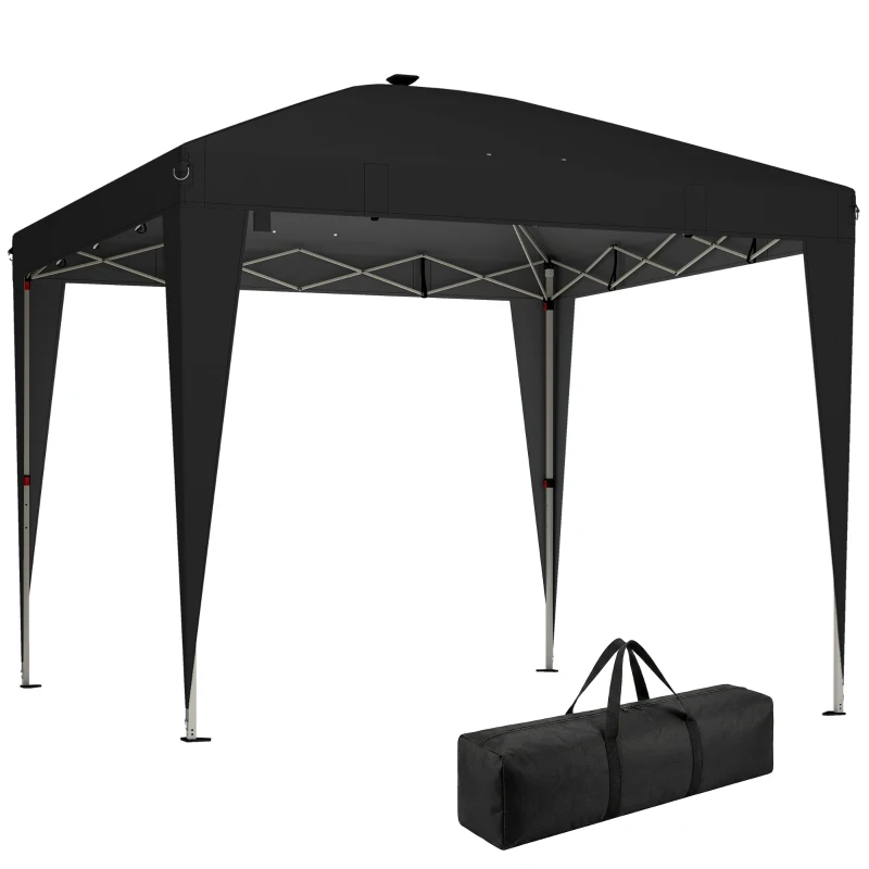 Outsunny Gazebo 3x3 m Pieghevole ad Altezza Regolabile con Luce Centrale e Telecomando, in Metallo e Poliestere, Nero