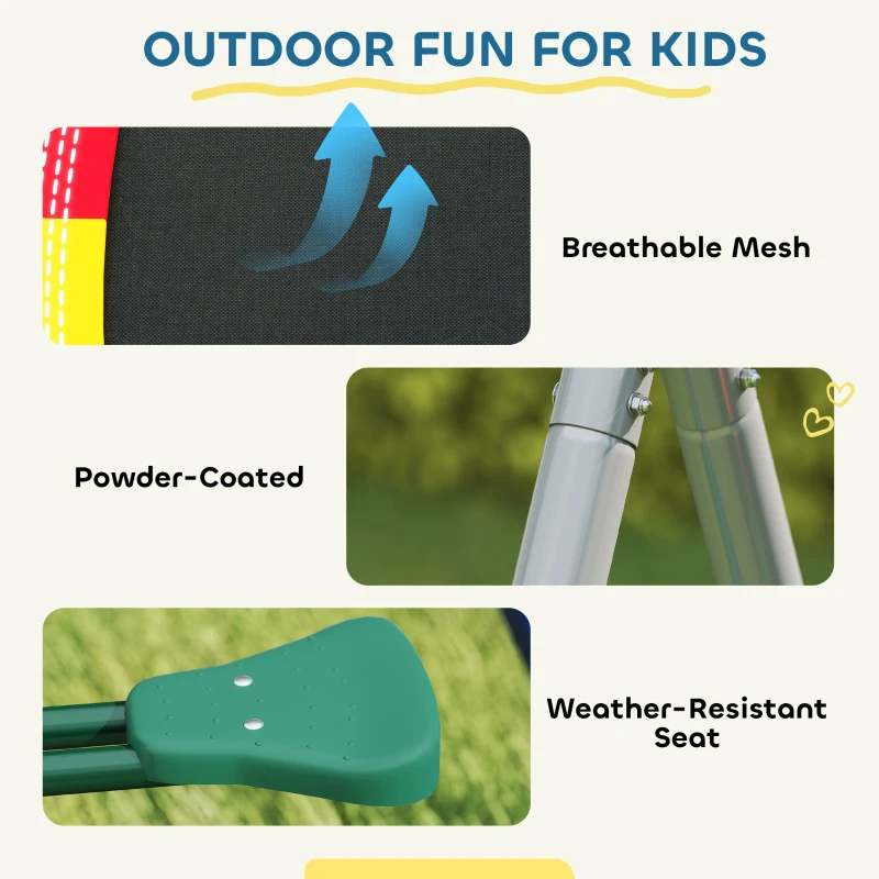 AIYAPLAY 5 in 1 Schaukelgestell mit Rutsche höhenverstellbar Schaukelgerüst mit Nestschaukel 382x196 x203 cm Mehrfarbig